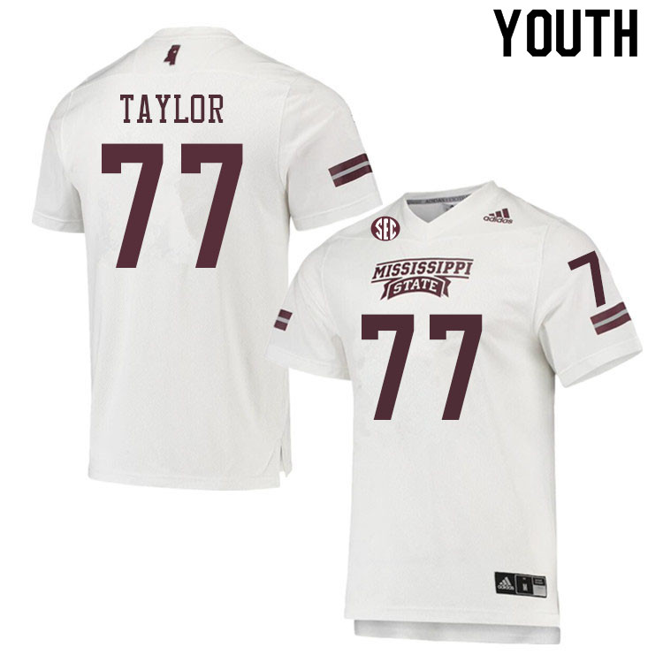 Youth #77 Lucas Taylor Mississippi State Bulldogs College Football Jerseys Sale-White - Click Image to Close